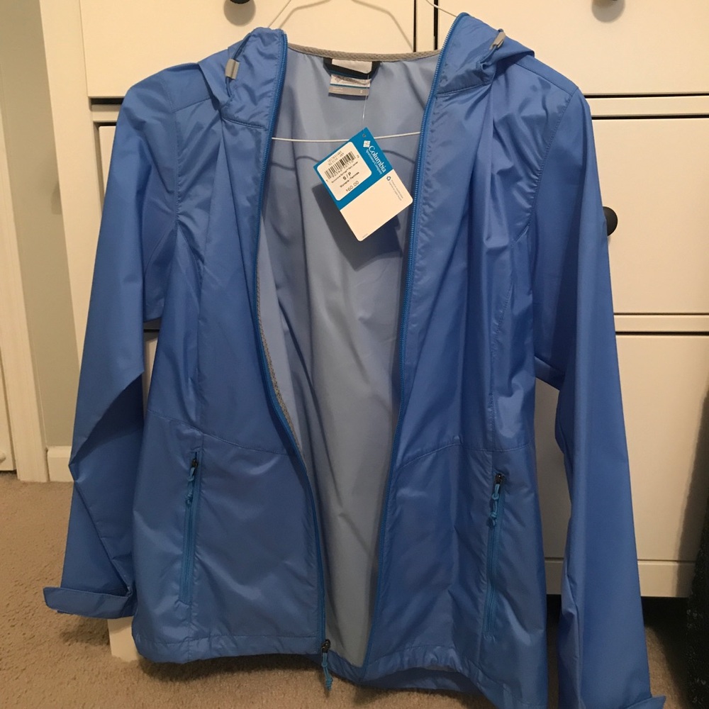 new light blue Columbia windbreaker/rain jacket